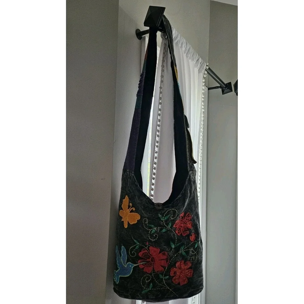 Paths Of Spirit Crossbody Monk Bag Cotton Tote Phone Holder Boho Hemp - Picture 2 of 15